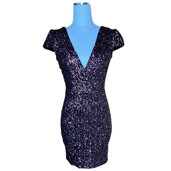 Dress The Population Zoe Sequin V Neck Body Con Dress Size Small - Picture 9 of 10
